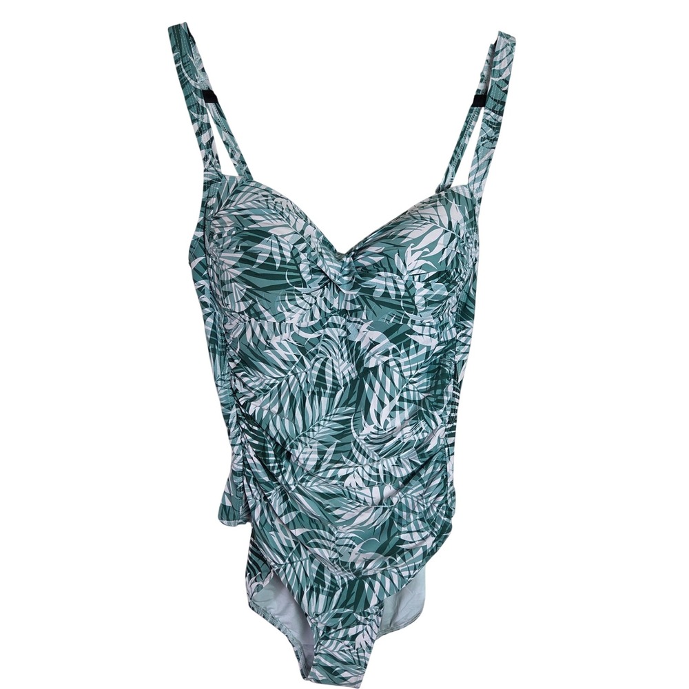 Nip Tuck Swim One Piece Swimsuit Tummy Control Tropical Palm‎ Print US 12